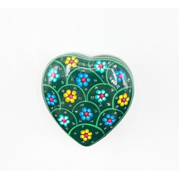 Hand Painted Mexican Redware Pottery Trinket Box Mosaic Glaze Heart Floral GLOWS - Picture 4 of 12